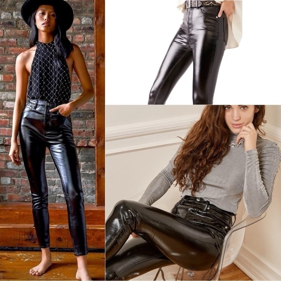 Free People Liquid Black Vinyl Jeans Size 31 Retro 70s Latex Shiny Goth Punk New - Picture 4 of 17